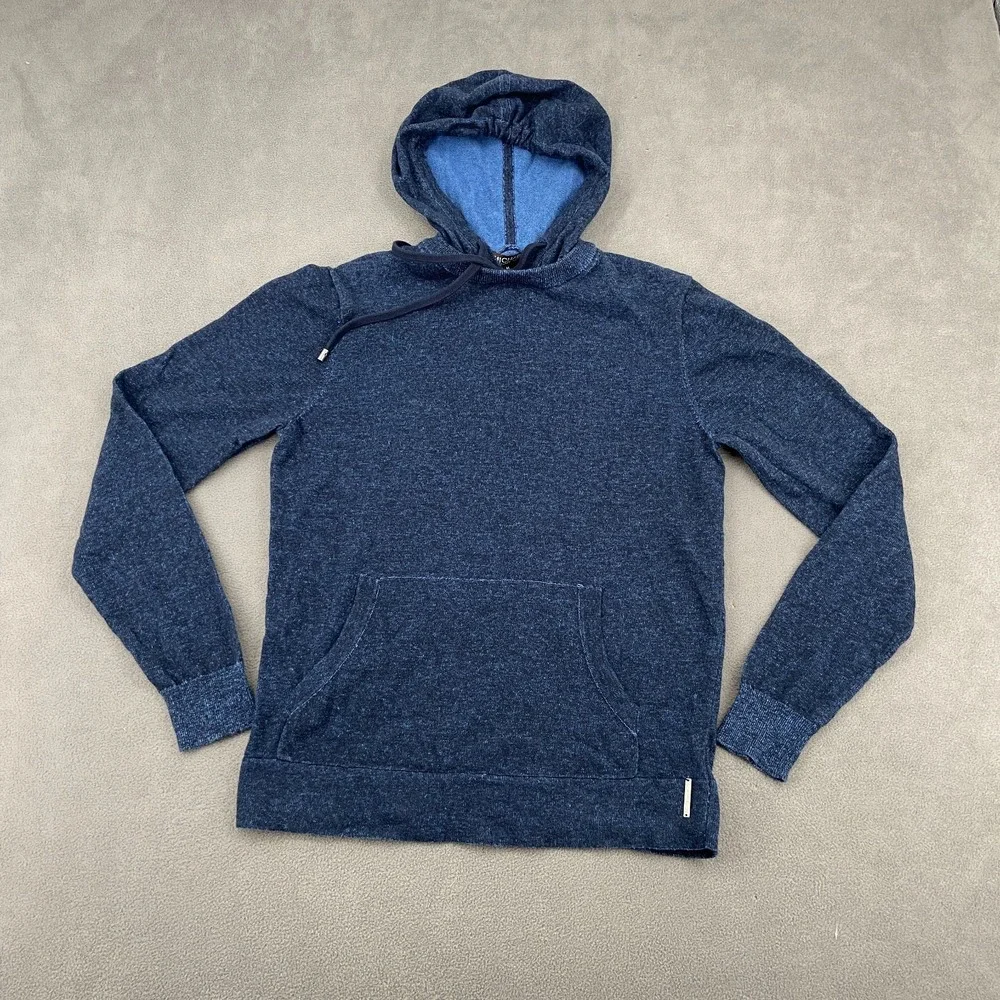 Michael‎ Kors Hoodie Womens Medium Navy Blue Knit Ribbed Kangaroo Pockets Winter